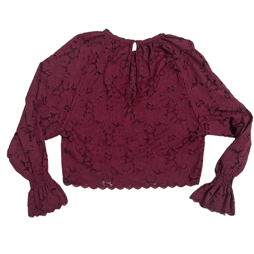 Free People Olivia Wine Burgundy Lace Blouse XS - Picture 2 of 9